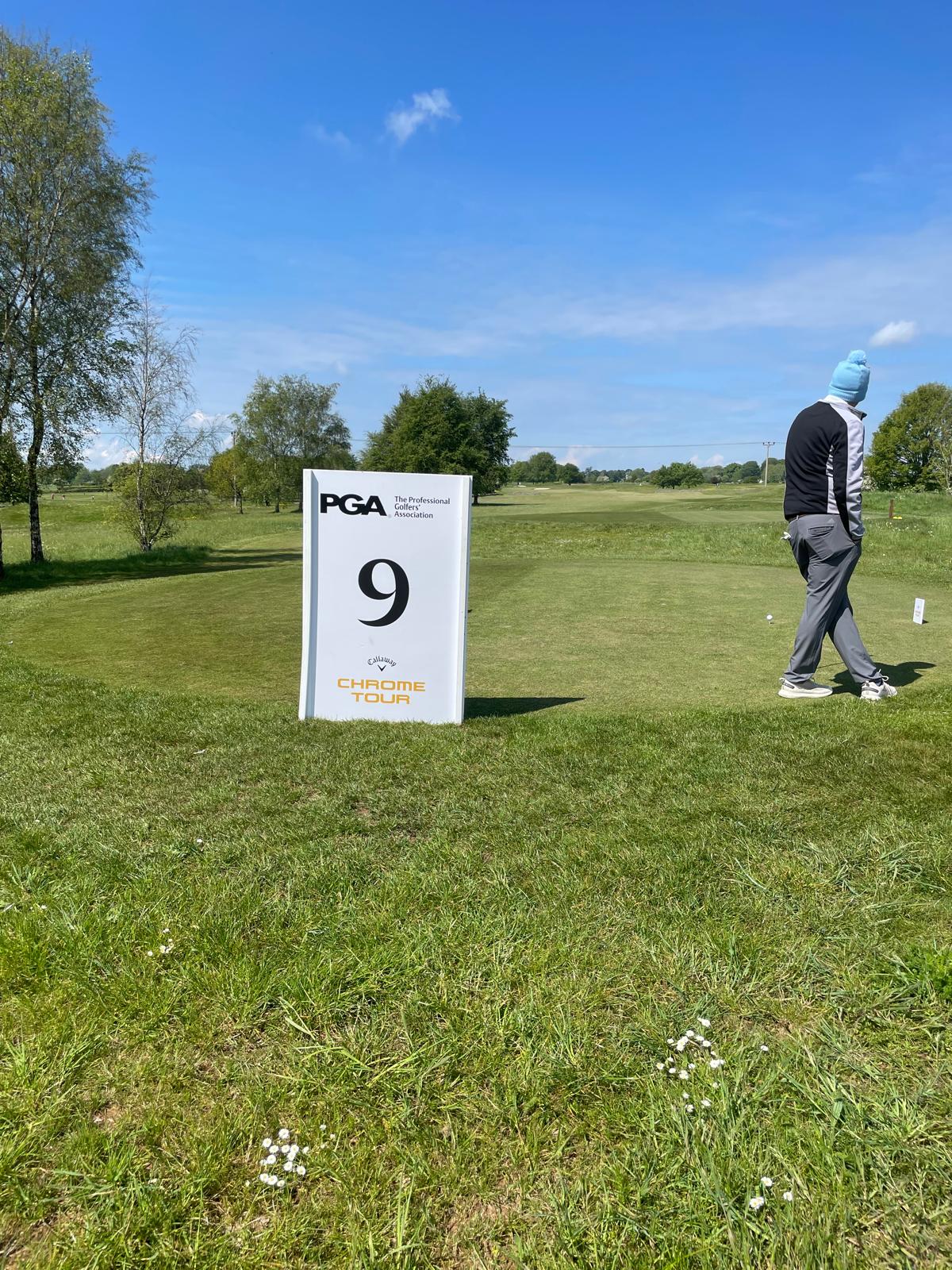Chris Tyson waiting to tee off at Minchinhampton