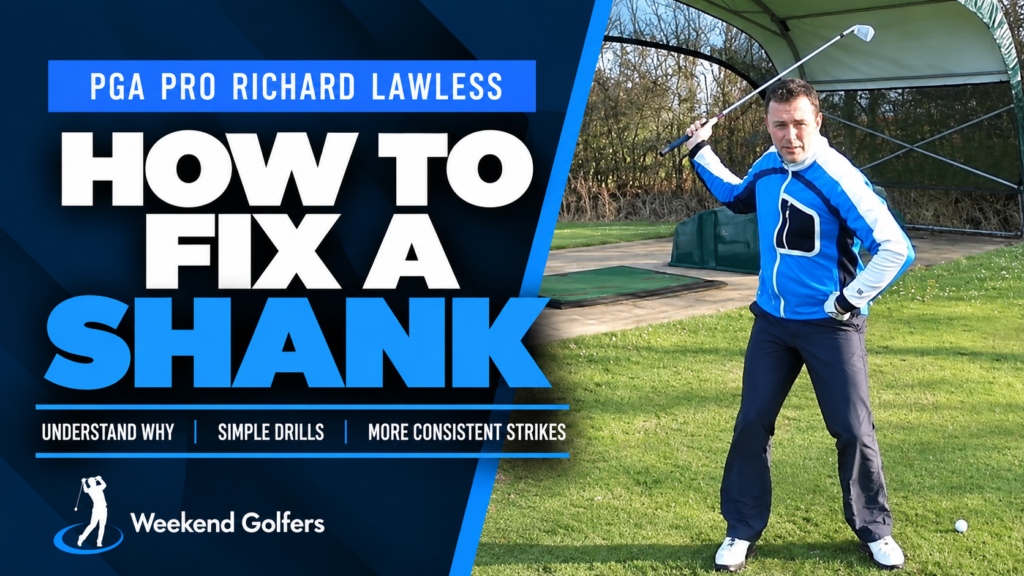 How To Fix A Shank golf coaching course with PGA Professional Richard Lawless demonstrating a golf swing position.