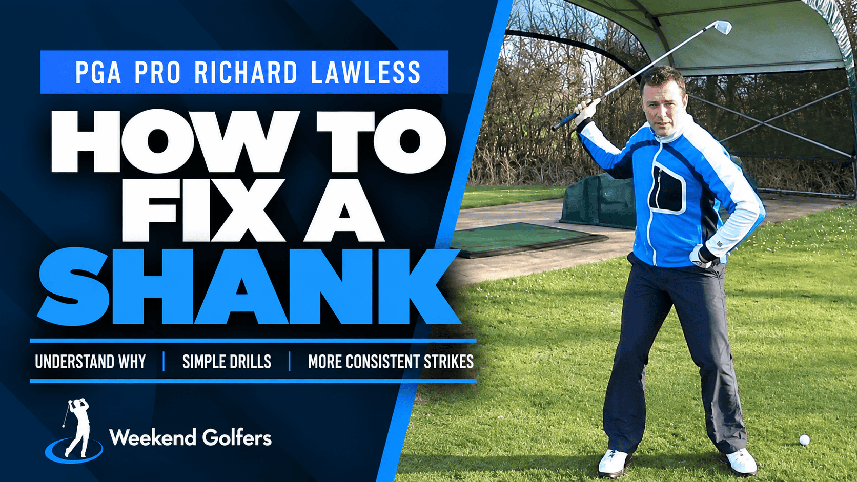 How To Fix A Shank golf coaching course with PGA Professional Richard Lawless demonstrating a golf swing position.